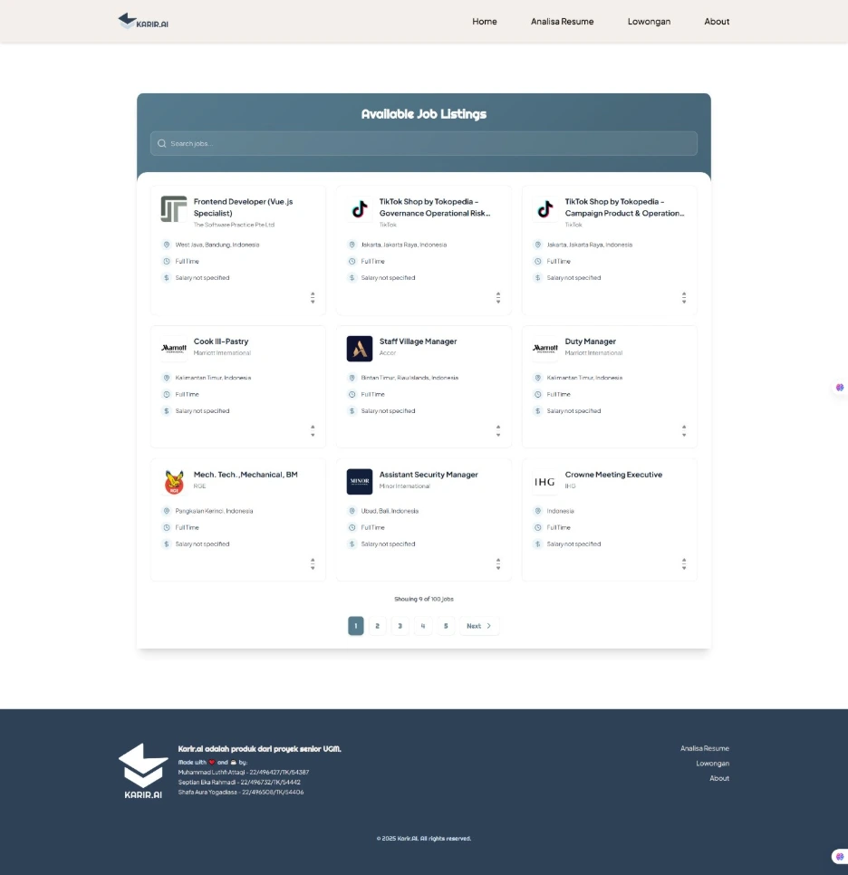Daily Job Listing page — fresh job openings automatically fetched and embedded overnight