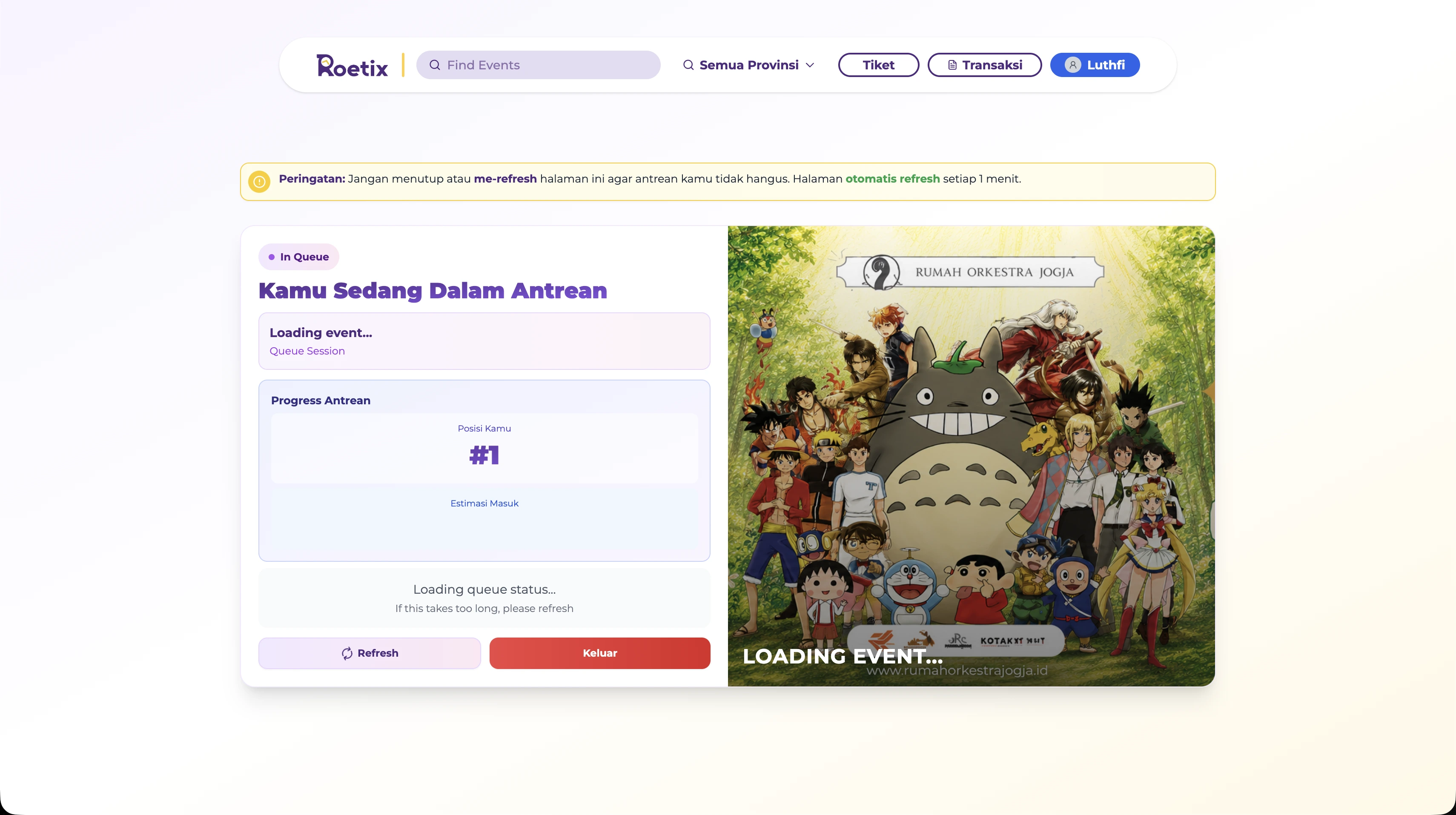 Real-time virtual queue system implementing a 'war ticket' mechanism that shards concurrent users into managed queues with live position tracking to prevent checkout bottlenecks.