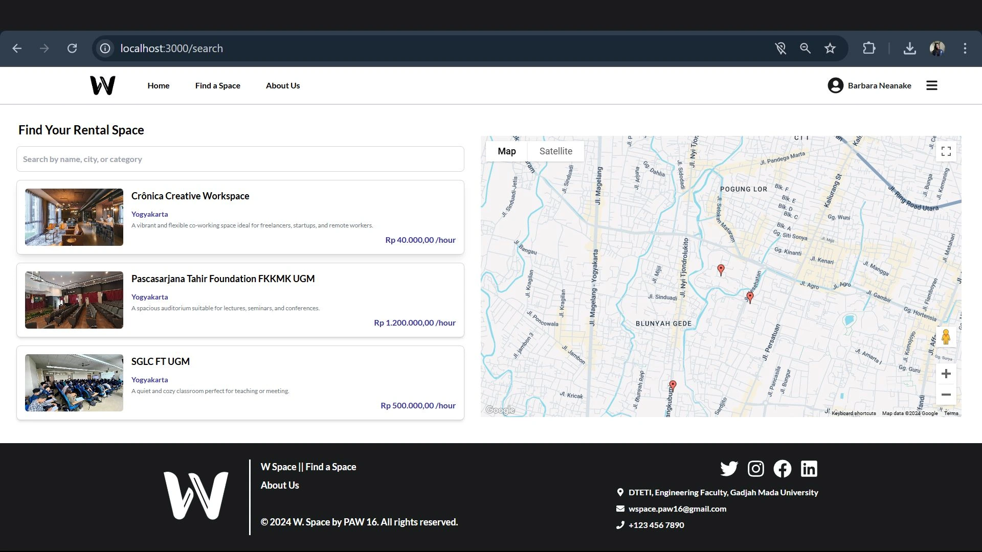 Admin dashboard — space management