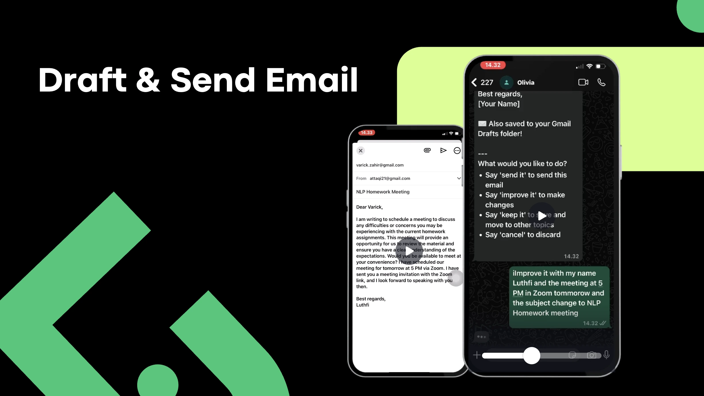 Email workflow — multi-draft composition with improvement loops and bidirectional Gmail sync.